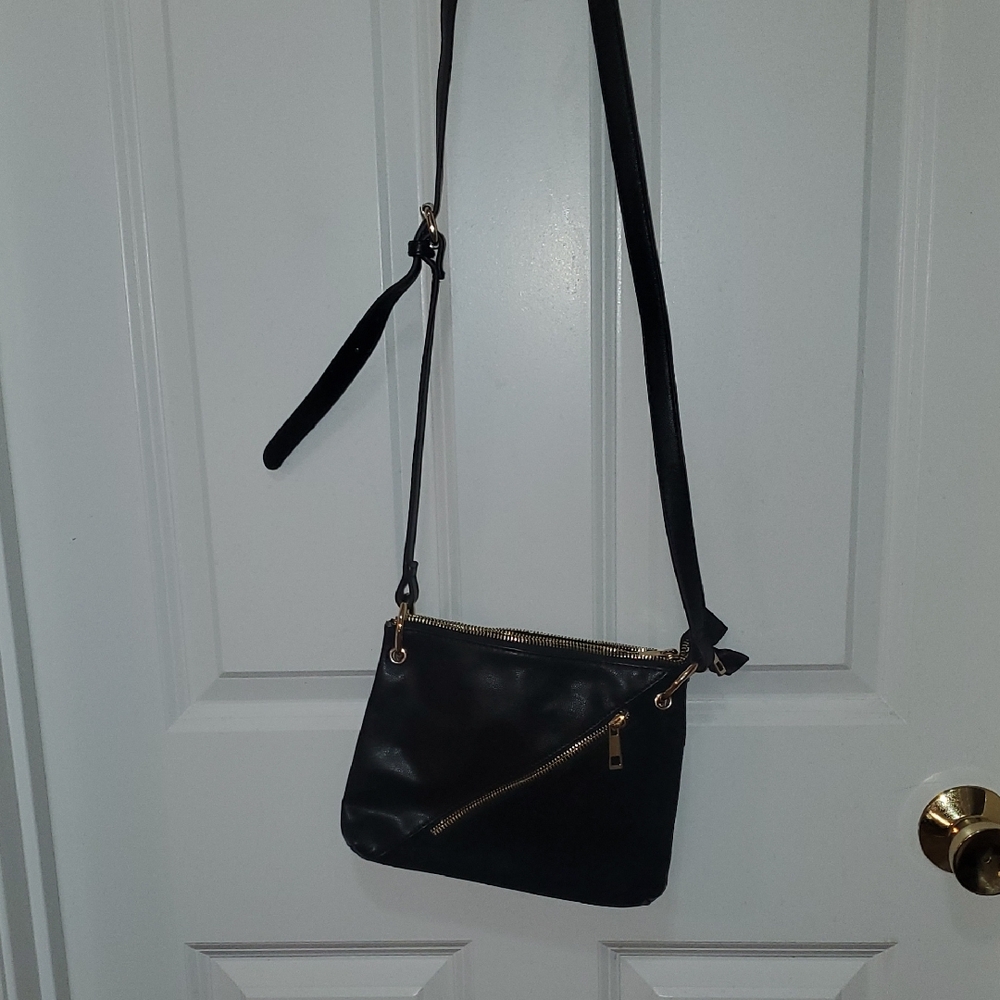 Sondra Roberts Black Crossbody Bag with Gold Accents